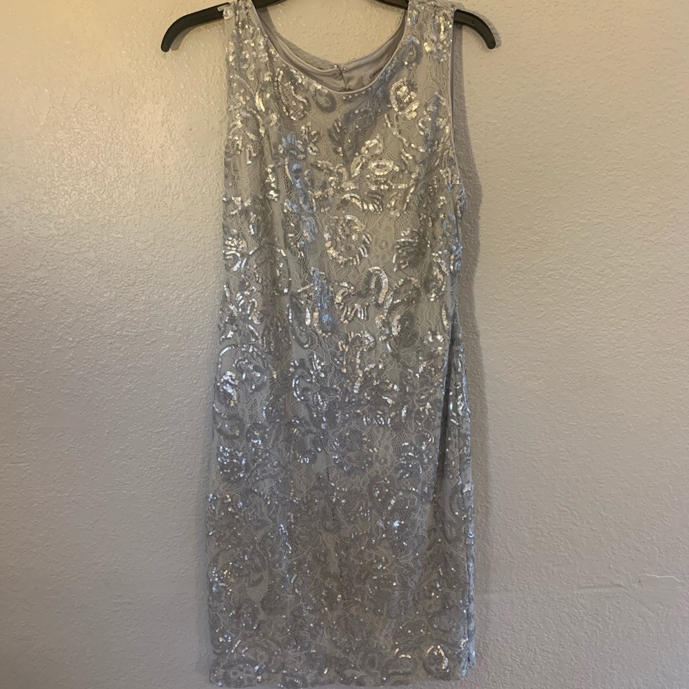 Calvin Klein dress size 12 silver hand beaded